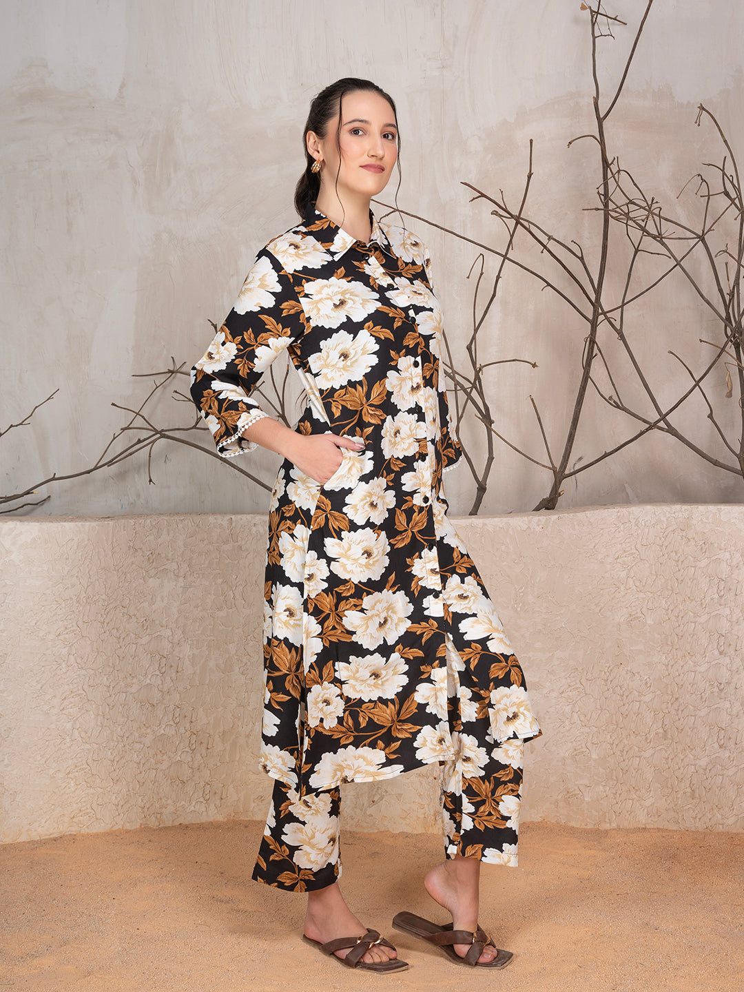 Floral Printed Tunic With Trousers Co-Ord Set