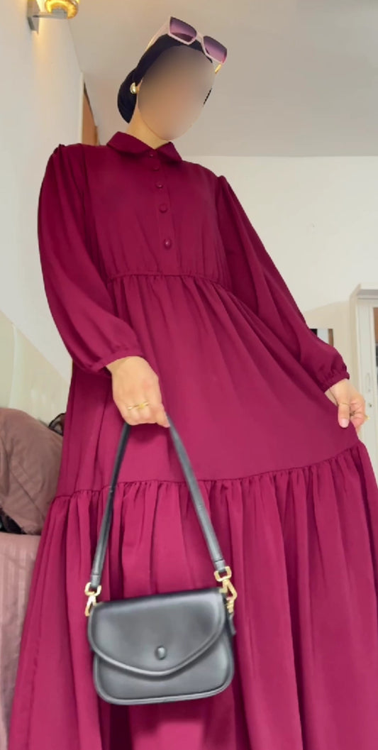 Graceful Tiered Maxi Dress – Deep Maroon