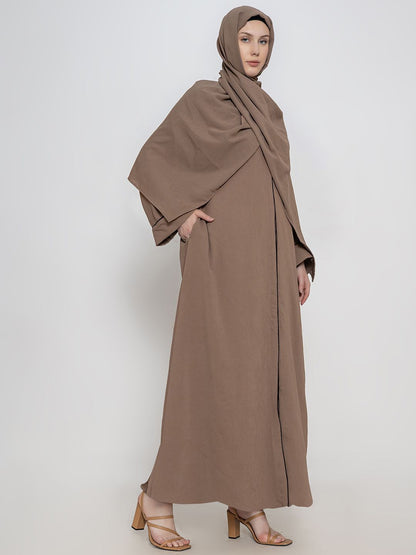 Women V-Neck Front Open Abaya With Scarf