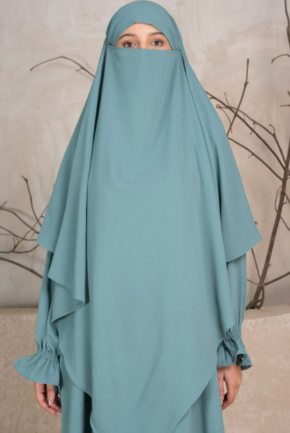 Elegant Full-Coverage Khimar – Dusty Teal