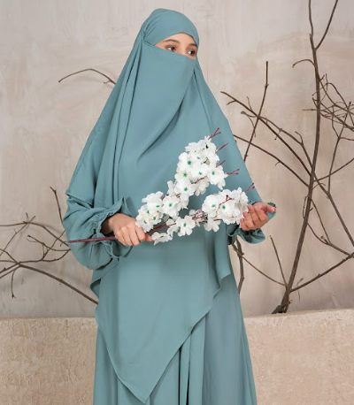 Elegant Full-Coverage Khimar – Dusty Teal
