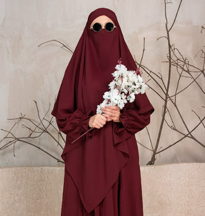 Classic Full-Coverage Khimar – Deep Burgundy