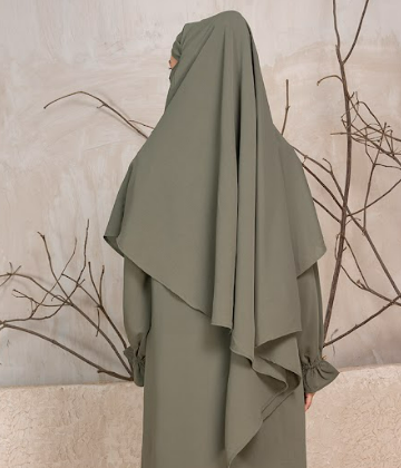 Flowing Full-Coverage Khimar – Olive Green