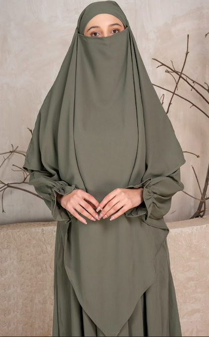 Flowing Full-Coverage Khimar – Olive Green