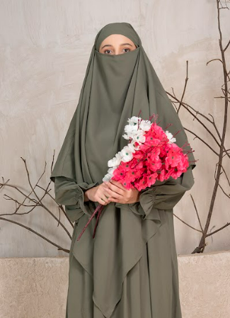 Flowing Full-Coverage Khimar – Olive Green
