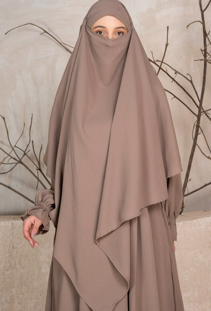 Elegant Full-Coverage Khimar – Soft Taupe