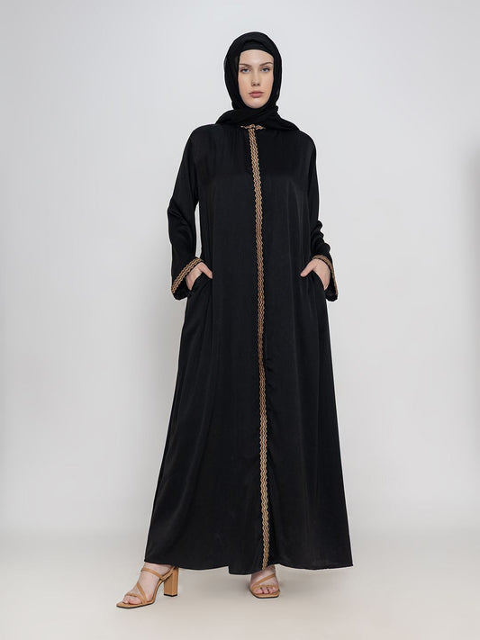 Women Embroidered Round Neck Abaya With Scarf