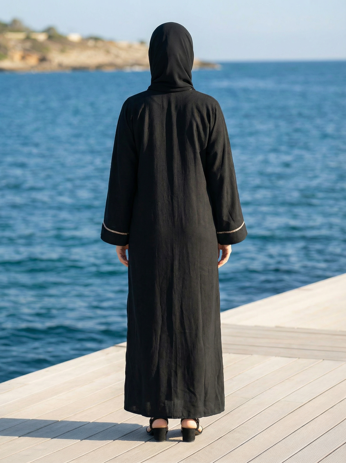 Classic Black Abaya with Elegant Contrast Embroidery with inside slip and matching scarf
