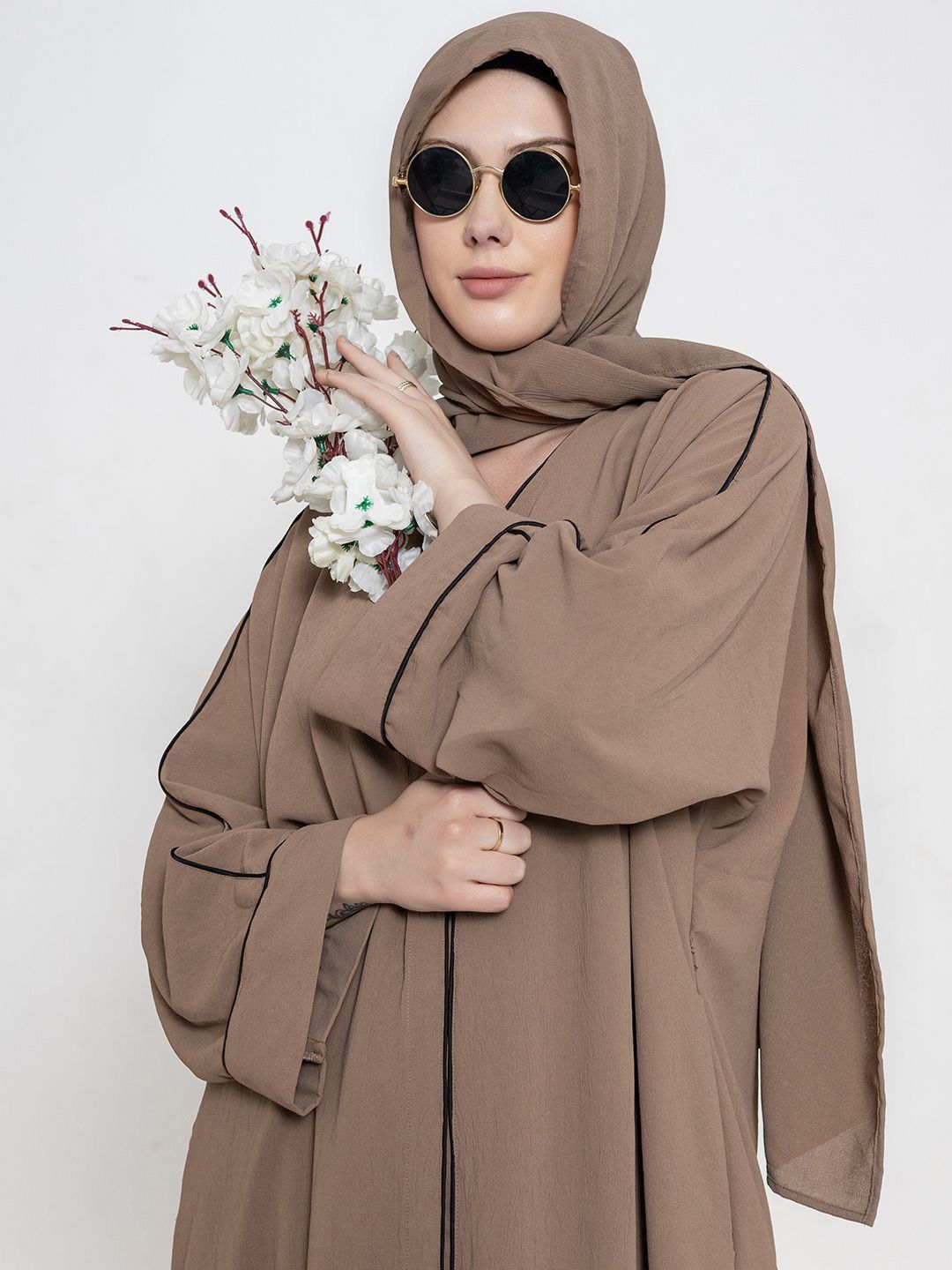 Women V-Neck Front Open Abaya With Scarf