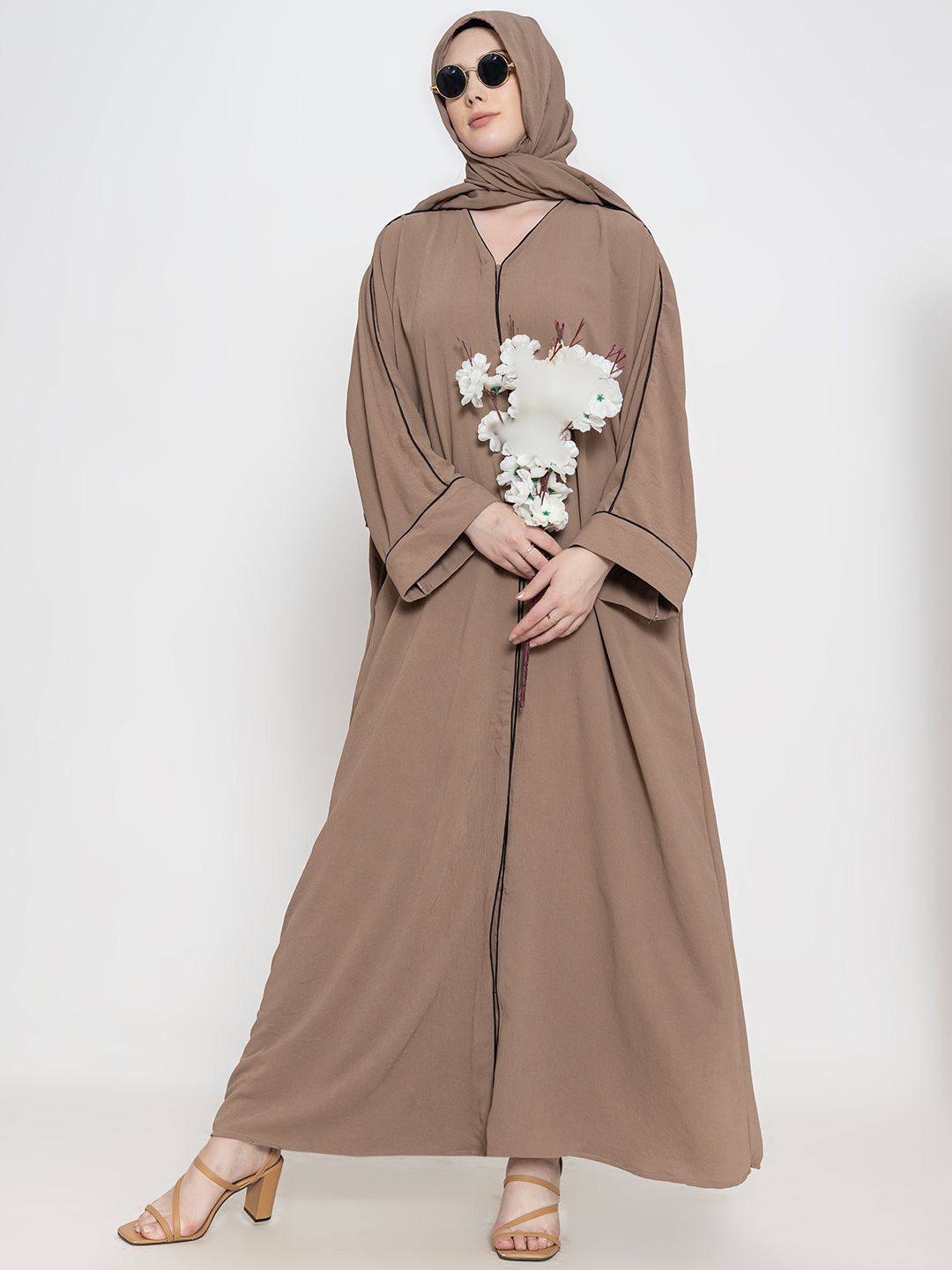 Women V-Neck Front Open Abaya With Scarf