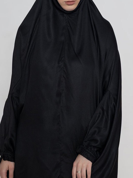 Women Solid Black Premium Viscose Namaz Makhna with Elasticated Sleeves