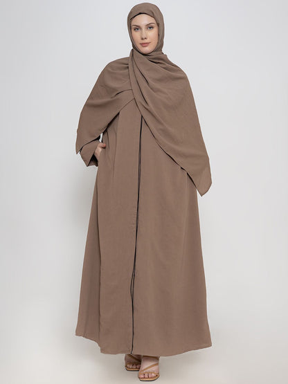 Women V-Neck Front Open Abaya With Scarf