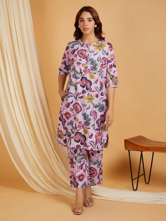 Multicolor Printed Cotton Co-ord Set- Set of 2