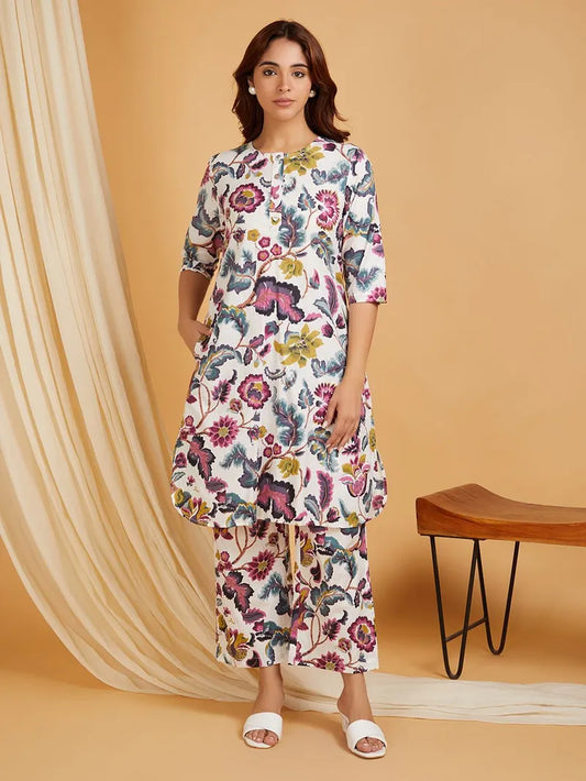 Multicolor Printed Cotton Co-ord Set- Set of 2
