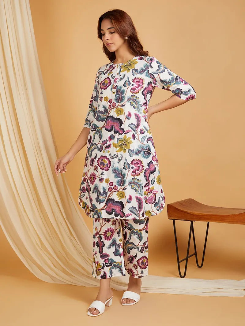 Multicolor Printed Cotton Co-ord Set- Set of 2
