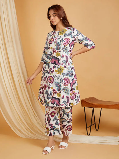 Multicolor Printed Cotton Co-ord Set- Set of 2