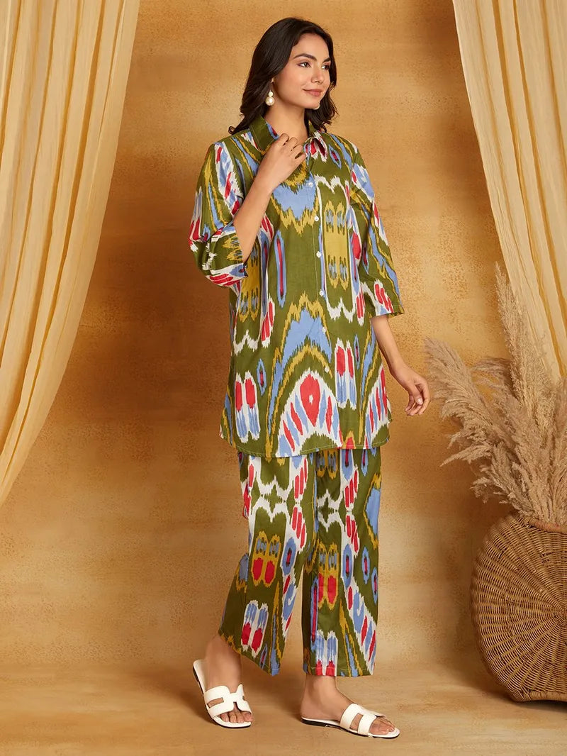 Multicolor Printed Cotton Co-ord Set- Set of 2