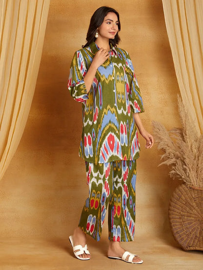 Multicolor Printed Cotton Co-ord Set- Set of 2