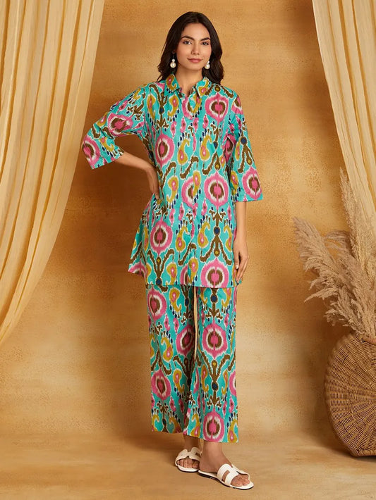 Multicolor Printed Cotton Co-ord Set- Set of 2