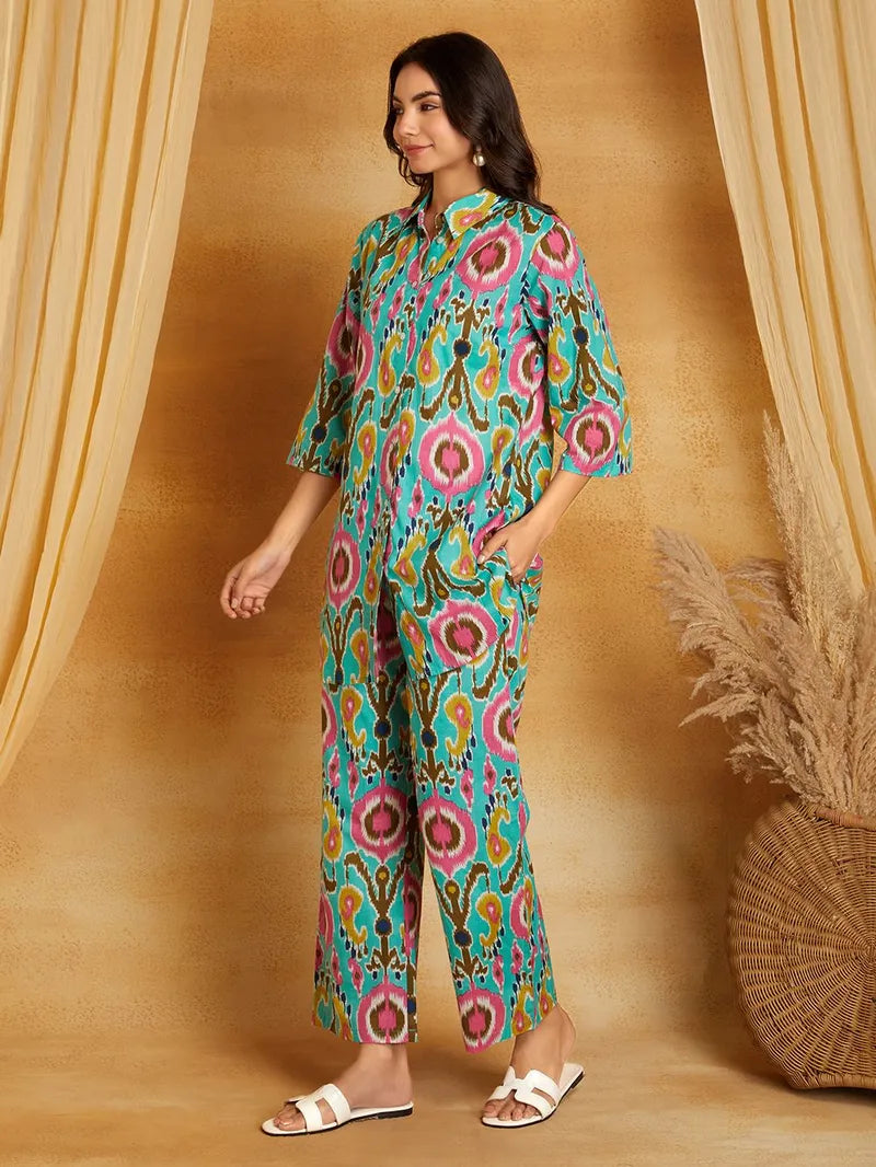Multicolor Printed Cotton Co-ord Set- Set of 2