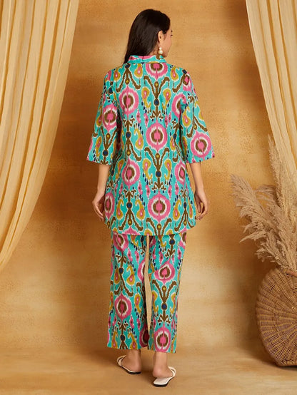 Multicolor Printed Cotton Co-ord Set- Set of 2