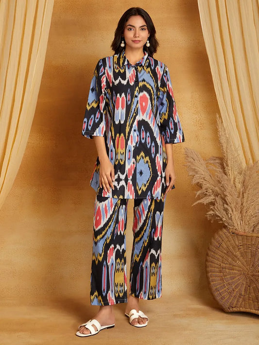 Multicolor Printed Cotton Co-ord Set- Set of 2