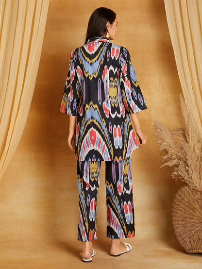 Multicolor Printed Cotton Co-ord Set- Set of 2