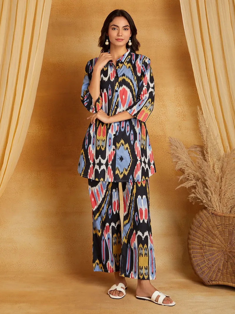 Multicolor Printed Cotton Co-ord Set- Set of 2